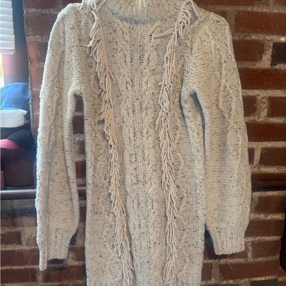 Line & Dot Textured Knit Dress - Cream
